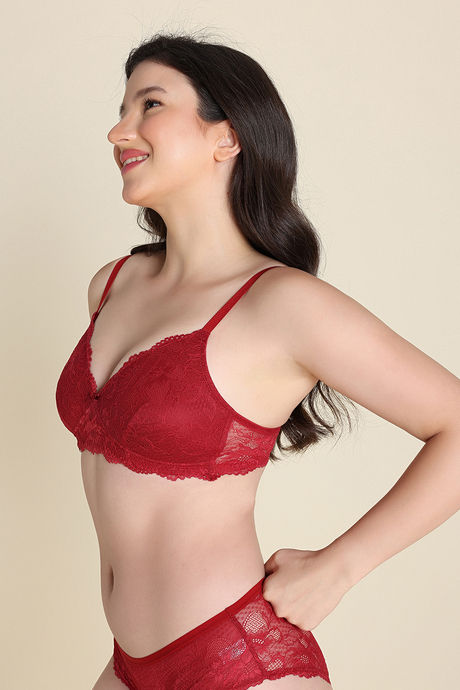 Zivame Dreamcatcher Padded Non Wired Medium Coverage Lace Bra - Red dahlia — image 3